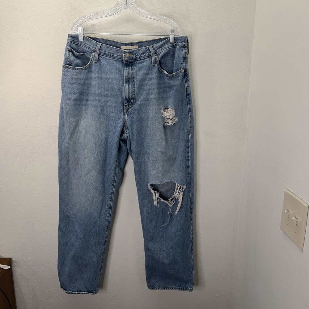 Levis '94 Baggy Jeans Womens 34x31 Blue Wide Leg Distressed Grunge High Rise